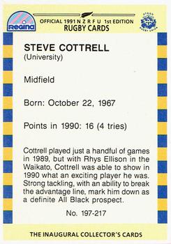 1991 Regina NZRFU 1st Edition #197 Steve Cottrell Back